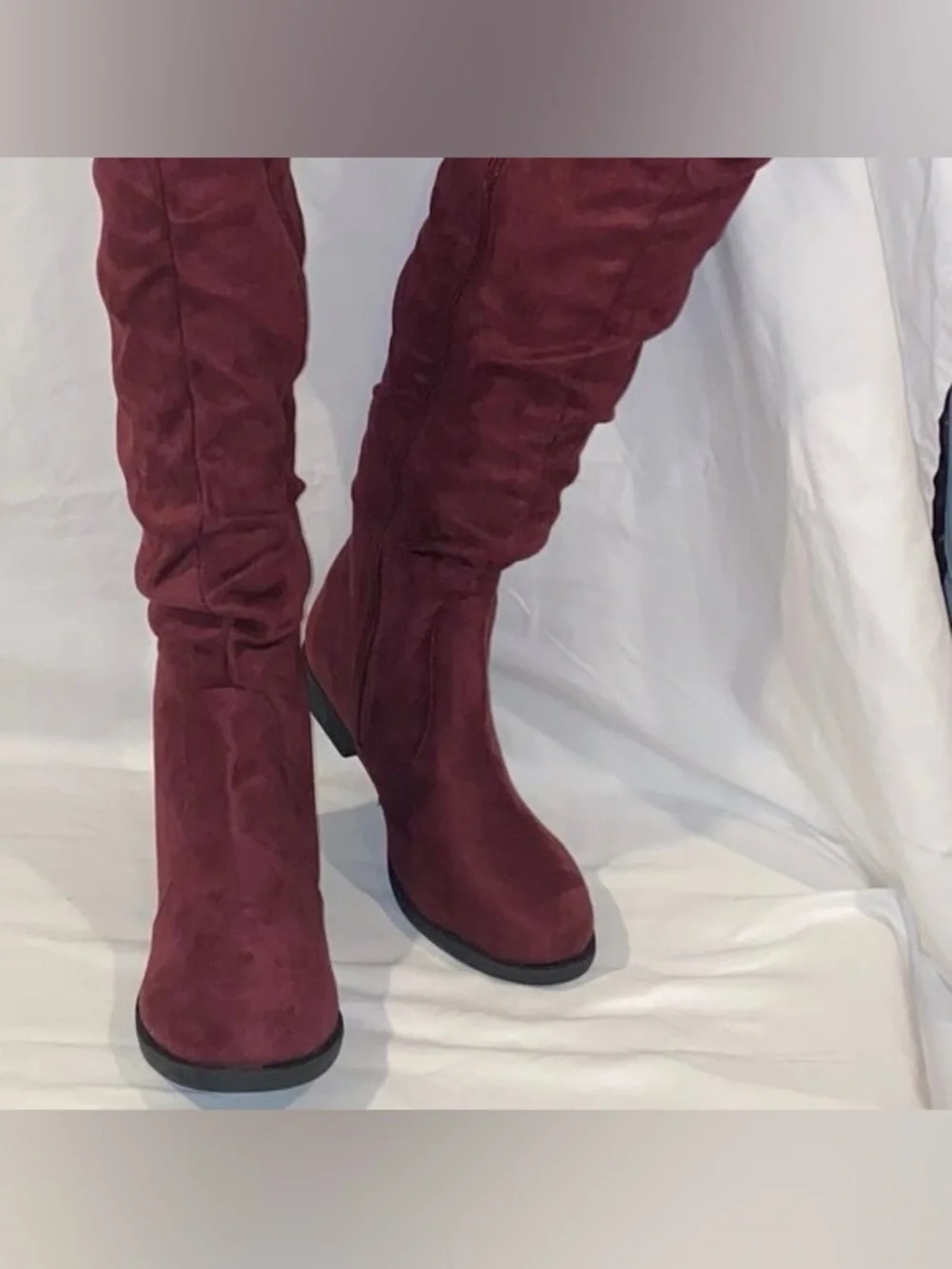 Celia Women's Wine Unique Tall Suede Stretch Knee Boot Size 7 Brand New